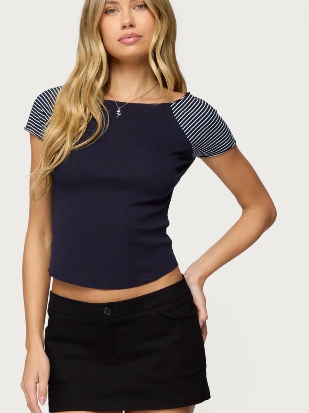 Navy and white top nwot, sz M Stripe Cap-Sleeve Women's Top